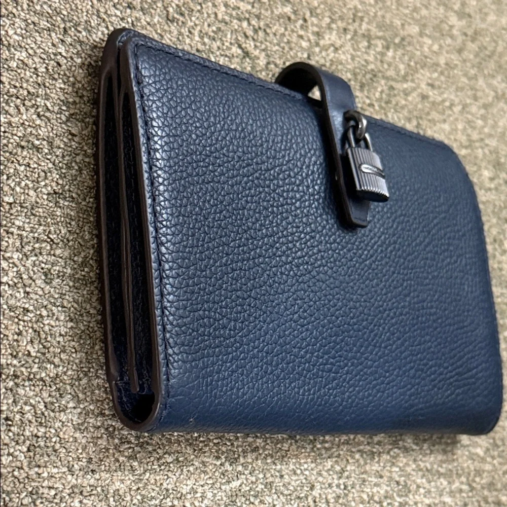 Michael Kors Pebbled Navy Leather Key & Card Holder with Lock Accent